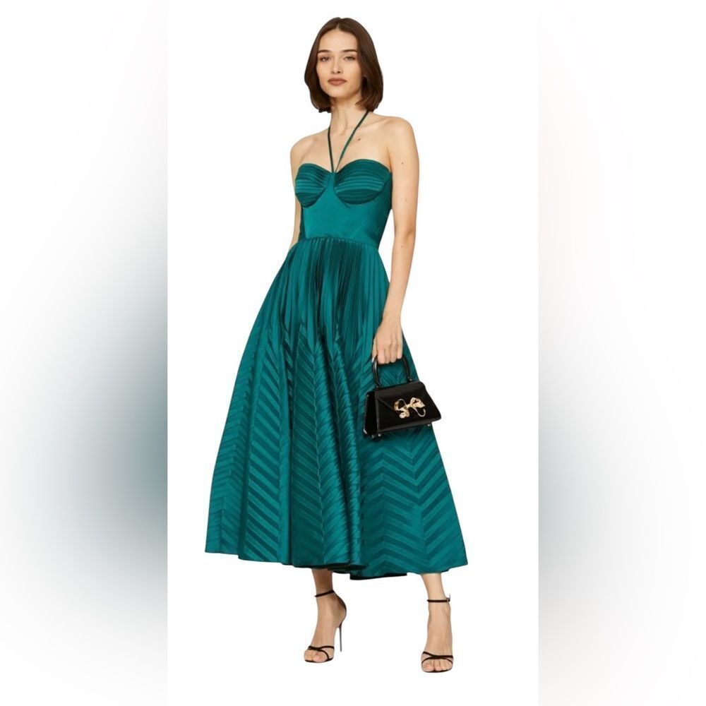 Marchesa Notte Green Pleated Dress Size